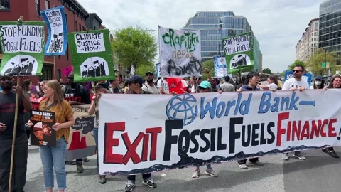 Climate activists protest outside IMF and World Bank headquarters Stock Footage 238542754
