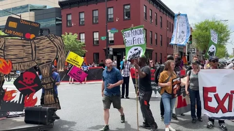Climate activists protest outside IMF and World Bank headquarters Stock Footage 238542764