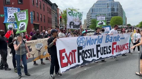 Climate activists protest outside IMF and World Bank headquarters Stock Footage 238542812
