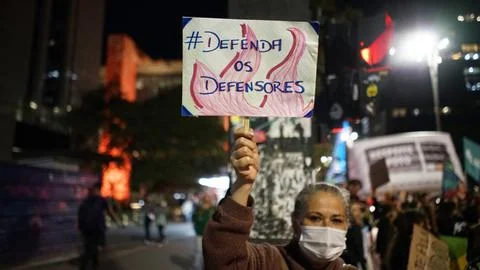 Climate activists stage protest in So Paulo City Stock Photos