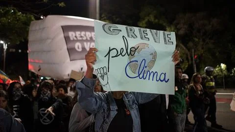 Climate activists stage protest in So Paulo City Stock Photos