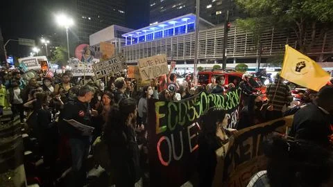 Climate activists stage protest in So Paulo City Stock Photos