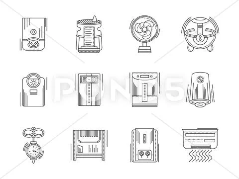 Climate appliances linear vector icons set Stock Illustration
