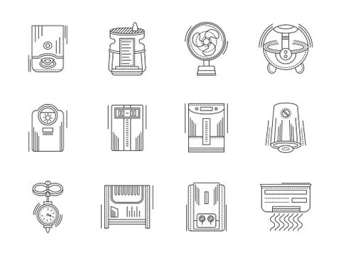 Climate appliances linear vector icons set Stock Illustration