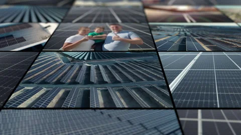 Climate change action concept with solar panels, renewable energy use Stock Footage 307077786