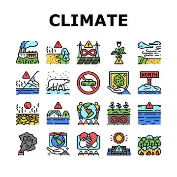 Climate Change And Eco Problem Icons Set Vector Stock Illustration