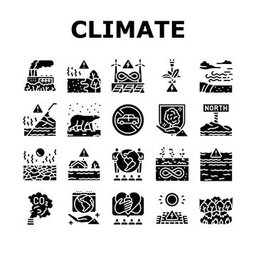Climate Change And Eco Problem Icons Set Vector Stock Illustration