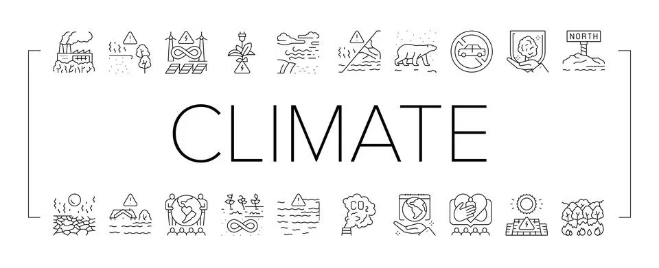 Climate Change And Eco Problem Icons Set Vector Illustrazione stock