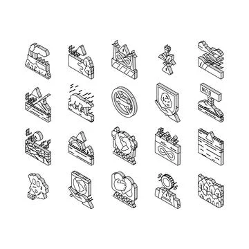 Climate Change And Eco Problem isometric icons set vector Illustrazione stock