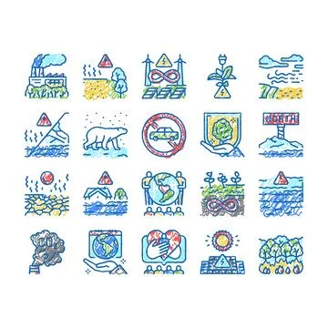 Climate Change And Eco Problem Icons hand drawn Stock Illustration