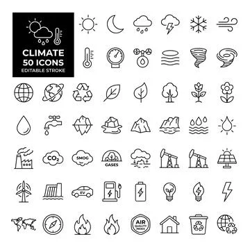 Climate change and environment protection icons set for global warming awar.. Stock Illustration
