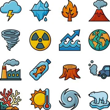 Climate Change and Environmental Issues Icon Set. Stock-Illustration