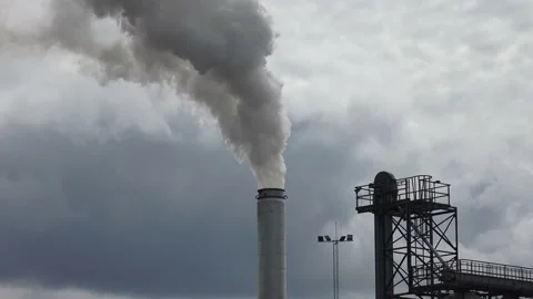 Climate Change And Global Warming caused by air pollution in big factories Stock Footage 239587860