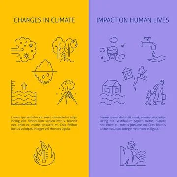 Climate change and its impact on human lives banner Stock Illustration