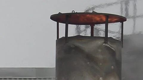 Climate change , carbon emissions flames and gasses from industrial smokestack Stock Footage 151238362