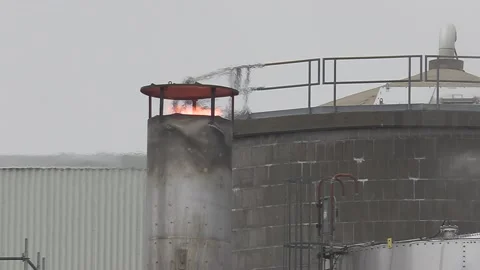 Climate change , carbon emissions flames and gasses from industrial smokestack Video stock 151238960