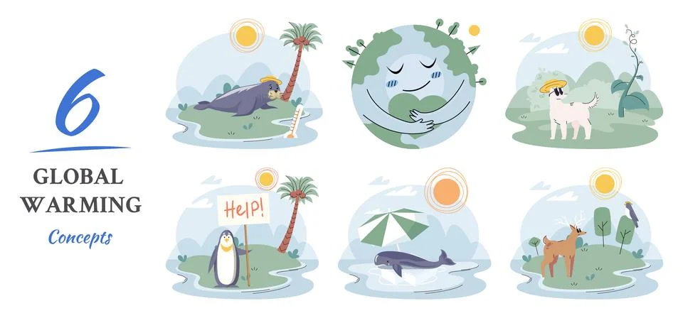 Climate change concept. Global warming metaphor. Temperature rising animal Ilustração Stock