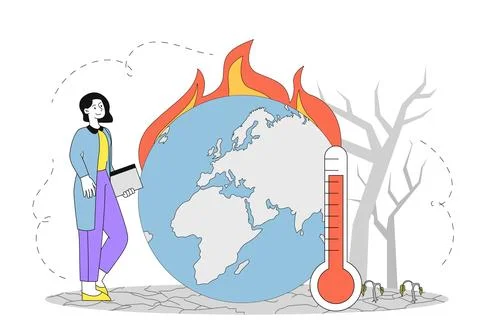 Climate change concept with global warming illustration. Illustrazione stock