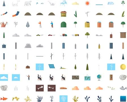 Climate change concept infographic elements. People, plants, animals and fi.. イラスト素材