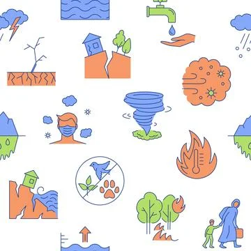 Climate change consequences seamless pattern Stock Illustration