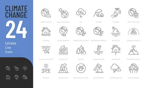 Climate Change Editable Icons set. Stock Illustration