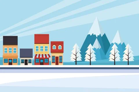 Climate change effect city scape with snow scene Stock Illustration