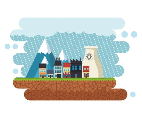 Climate change effect city scape scene with rainy Stock Illustration