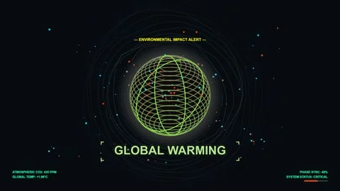 Climate change global warming digital hud interface with rotating earth glo.. Stockbeeldmateriaal 347147322