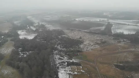 Climate change, Global Warming Melting Snow on Fields Misty day. Aerial 動画素材 149140681