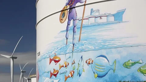 Climate change heaven and hell, an oil terminal in Amsterdam, Netherlands, wi 動画素材 235741104