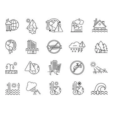 Climate Change Icon Set. Vector Icon Global Warming, Tsunami, Fire, Earthqu.. Stock Illustration