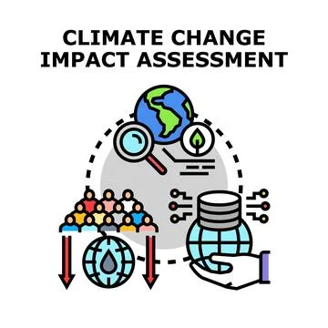 Climate change impact assessment calculating global effects Illustrazione stock