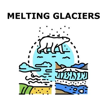 Climate change impacting polar bear habitat and melting glaciers Stock Illustration