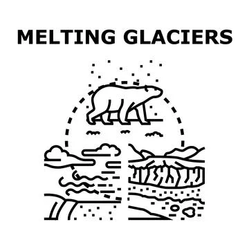 Climate change impacting polar bear habitat and melting glaciers Stock Illustration