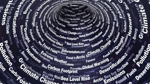 CLIMATE CHANGE Keywords Animation on Tunnel Walls, Background, Loop Stock Footage 345040926