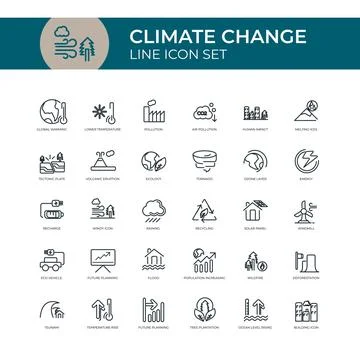 Climate Change Line Icon Set Vector Template Stock Illustration
