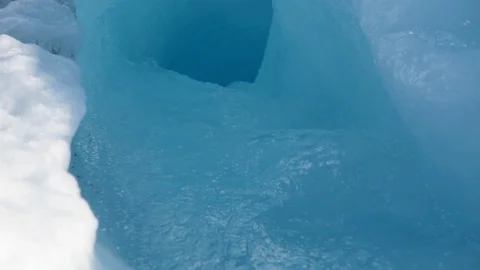Climate Change. Melting Glacier Water. Iceblue Moulin hole. Greenland Ice Sheet 库存影片 109137053