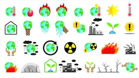Climate change or global warming icon vector set. isolated on white backgro.. Stock Illustration