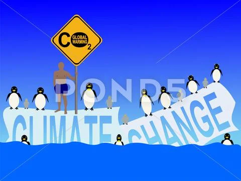 Climate change with penguins Stock Illustration