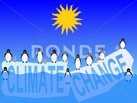 Climate change with penguins Stock Illustration