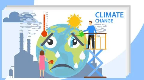Climate change, people influence climate change. Climate change. Vector Stock Illustration