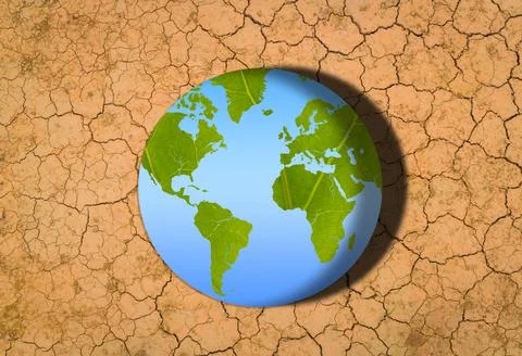 Climate change. Planet Earth is like a drop of water on barren ground Stock Illustration