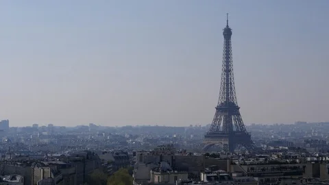 Climate change, Pollution, Fog, Eiffel tower, Paris, France Stock Footage 112600732