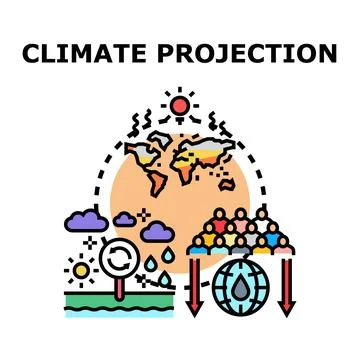 Climate change projection impacting global environment and resources Stock Illustration