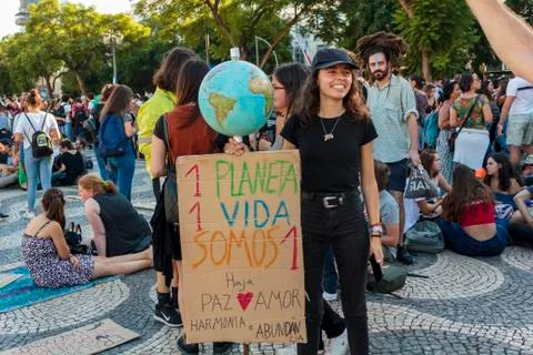 Climate change protest march in Lisbon Stock Photos