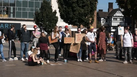 Climate change protesters in Coventry city centre Stock Footage 116347868