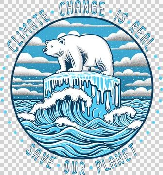 Climate change is real, save our planet. Polar bear on ice illustration Stock Illustration