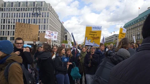 Climate change is real, there is no planet B, signs at March for Science, Berlin Stock Footage 87450696