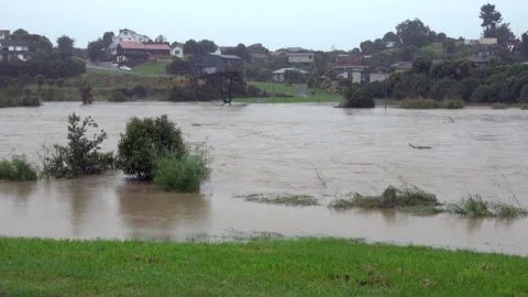 Climate change river flooding New Zealand Stock Footage 170221646