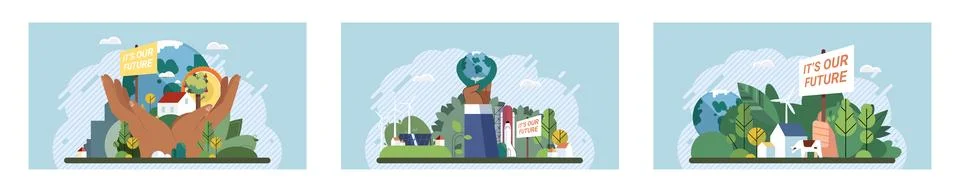 Climate change. Save the planet. Earth pollution affects ecosystems and Stockillustratie